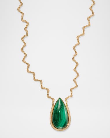 Jamie Turner 18K Yellow Gold Victoria Diamond and Malachite Pendant Necklace