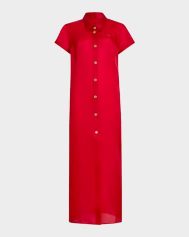 Khaite Effy Short-Sleeve Silk Organza Maxi Dress
