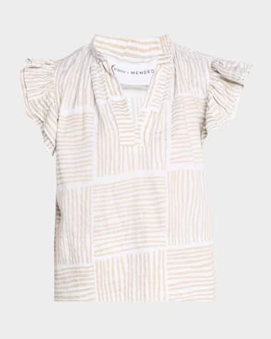 Finley Remy Striped Ruffle-Sleeve Cotton Top