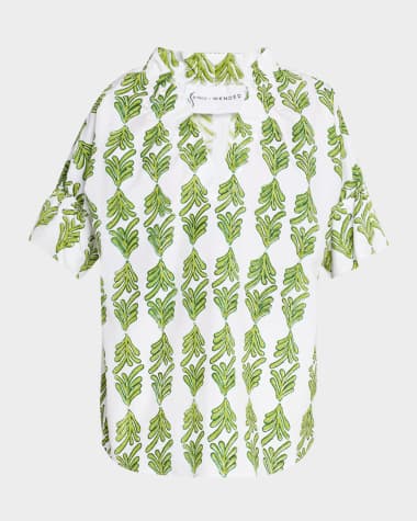 Finley Crosby Leaf-Print Cotton Poplin Top