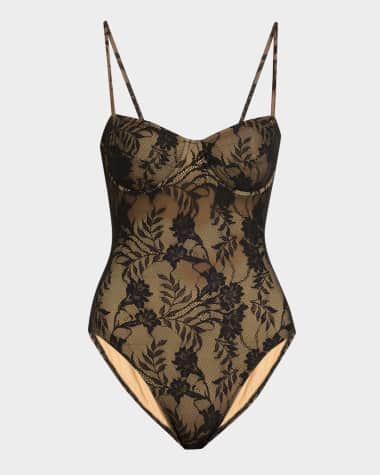 Norma Kamali Stretch Lace Underwire One-Piece Swimsuit