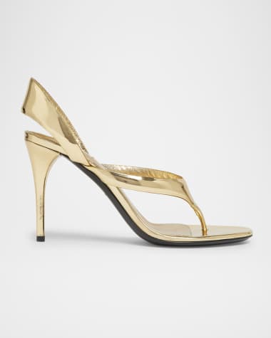 ALAIA Tong Metallic Leather Sandals