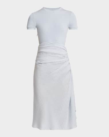 Givenchy Ruched Monogram Draped Silk Midi Dress