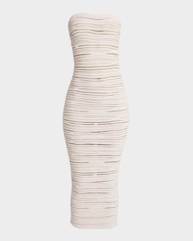 Balmain Strapless Glitter Body-Con Midi Dress