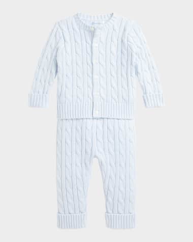 Ralph Lauren Childrenswear Kid's Cotton Cable Knit Sweater & Pants Set, Size Newborn-24M