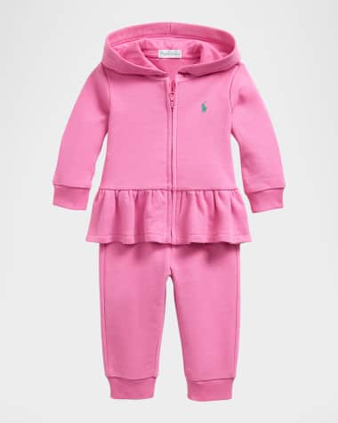 Ralph Lauren Childrenswear Girl's Ruffle French Terry Hoodie Set, Size 3M-24M
