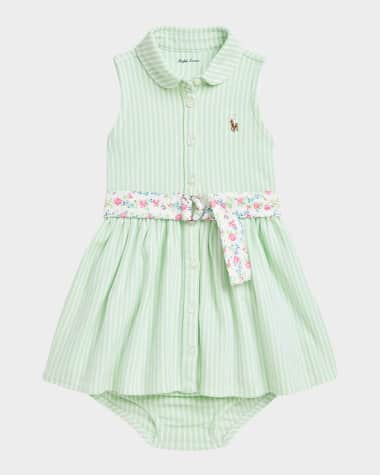 Ralph Lauren Childrenswear Girl's Striped Shirtdress W/ Floral-Print Belt, Size 3M-24M
