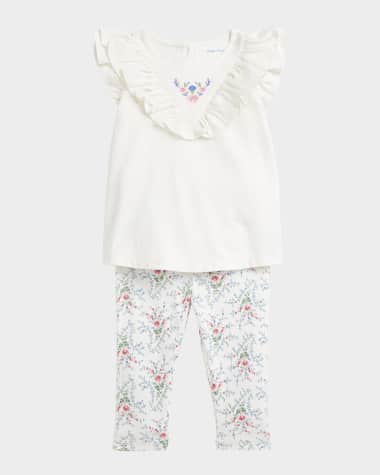 Ralph Lauren Childrenswear Girl's Floral-Print Cotton Jersey Legging Set, Size 3M-24M
