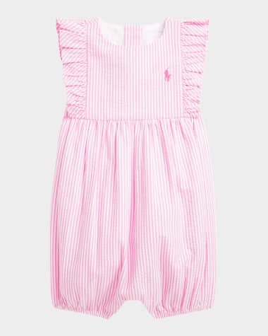 Ralph Lauren Childrenswear Girl's Striped Seersucker Shortall, Size 3M-24M