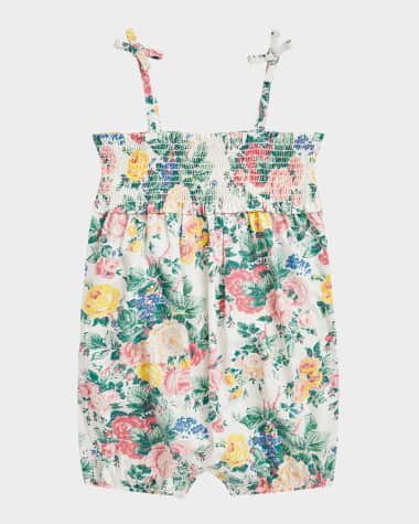 Ralph Lauren Childrenswear Girl's Floral-Print Smocked Romper, Size 3M-24M