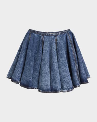 ALAIA Flared Denim Pleated Mini Skirt