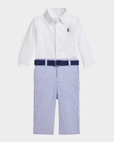 Ralph Lauren Childrenswear Kid's Cotton Shirt & Seersucker Belted Pants Set, Size 3M-24M