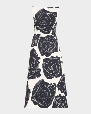 Marni Rose-Print Sleeveless Button-Back Midi Dress