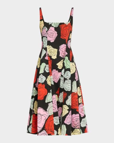 Marni Sleeveless Rose-Print Cotton Poplin Midi Dress