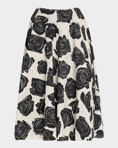Marni Rose-Printed Flare Midi Skirt