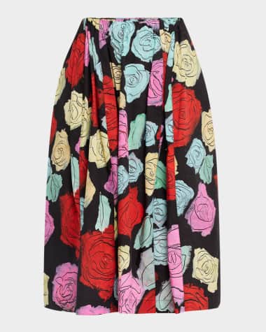Marni Rose Scribble-Print Paneled Pull-On Midi Skirt