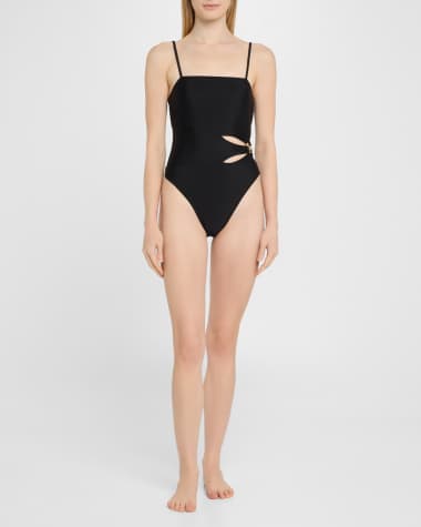 V-Neck Hardware One-Piece Swimsuit