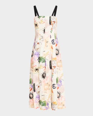 Marie Oliver Dixon Sleeveless Astrology-Print Midi Dress