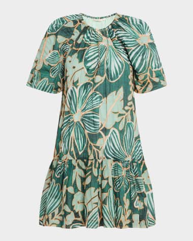 Marie Oliver Greta Embroidered Botanical-Print Mini Dress