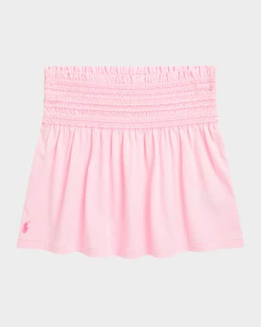 Ralph Lauren Childrenswear Girl's Jersey Smocked-Waistband Ruffle Skirt, Size S-XL