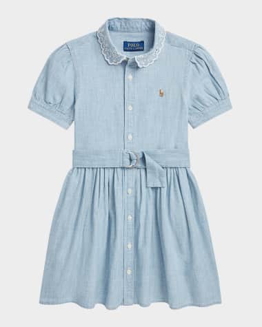 Ralph Lauren Childrenswear Girl's Chambray Eyelet Embroidered Dress, Size 2-6X