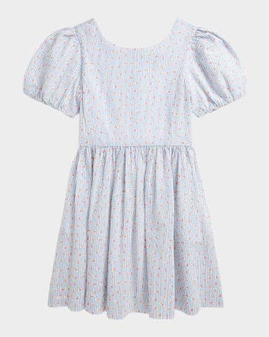 Ralph Lauren Childrenswear Girl's Striped Floral-Print Seersucker Dress, Size 7-16