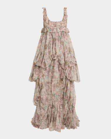 Chloe Floral Ruffle Tiered High-Low Balloon Babydoll Dress