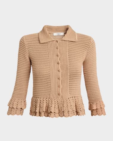 Chloe Scalloped Ruffle Collared Cardigan
