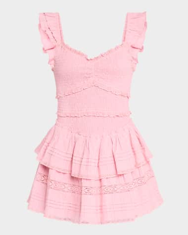 LoveShackFancy Lovine Cotton Smocked Mini Dress