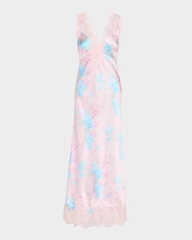 LoveShackFancy Serene Satin Lace-Trimmed Maxi Dress