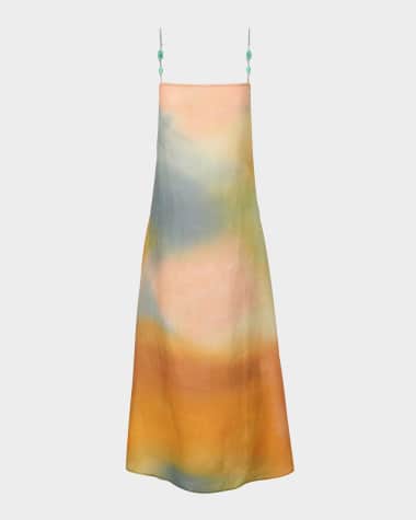 STAUD Laura Beaded-Strap Linen Maxi Dress