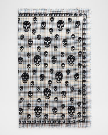 McQueen Men's Wool Skull and Summer Check Scarf
