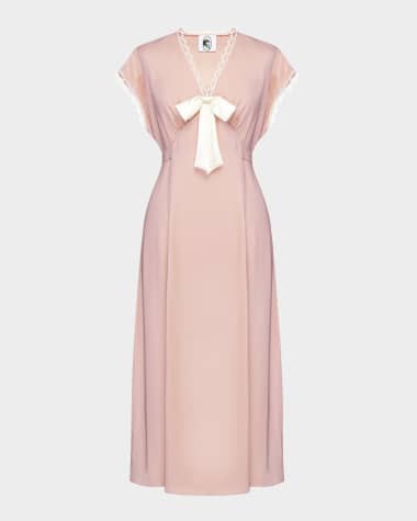 Sleeper The Bow Lace-Trim Satin Midi Nightdress