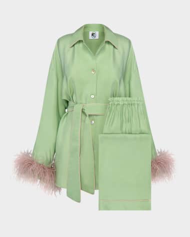 Sleeper Miss Cat Feather-Trim Pajama Set