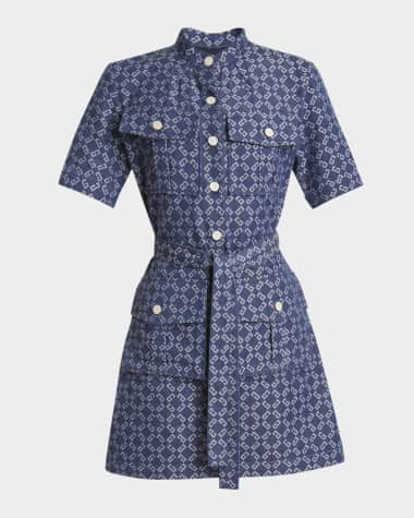 Givenchy Monogram Denim Belted Mini Shirtdress