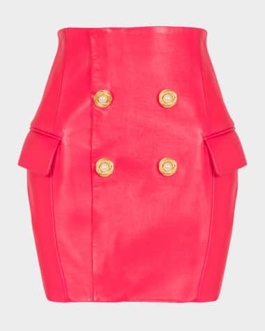 Balmain 4-Button Leather Mini Skirt