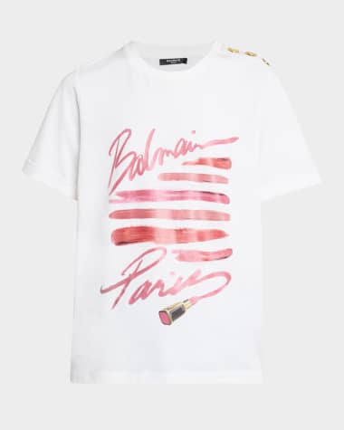 Balmain 3-Button Balmain Lipstick Print T-Shirt