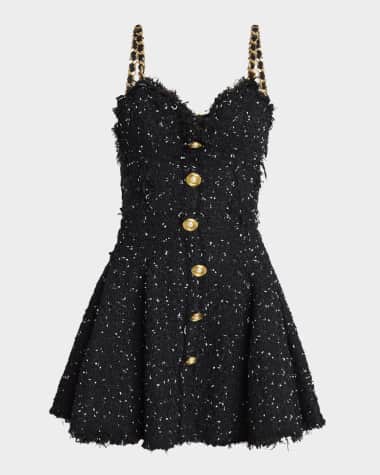 Balmain Chain-Straps Polka Dot Tweed Mini Dress