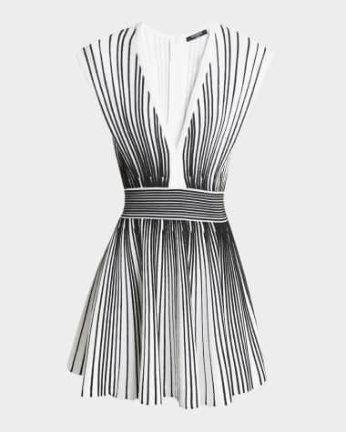 Balmain Plunging Flechage Knit Mini Flare Dress