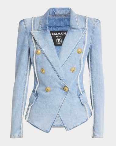 Balmain 6-Button Raw-Edge Denim Jacket