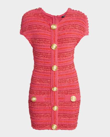 Balmain Chain Short-Sleeve Tweed Mini Dress