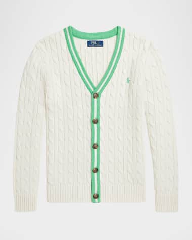 Ralph Lauren Childrenswear Boy's Cable Knit Cardigan W/ Embroidered Pony, Size S-L