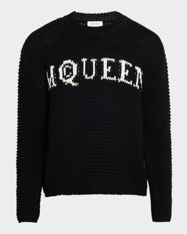 McQueen Men's Crewneck Logo Intarsia Sweater