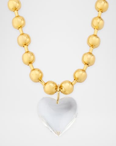 Kenneth Jay Lane Clear Heart Pendant on Golden Ball Chain Necklace