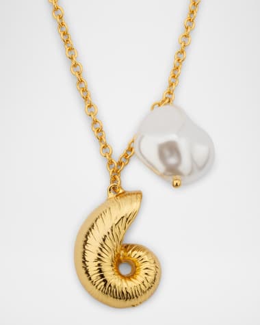 Kenneth Jay Lane Chain Necklace with Seashell Pendant and 18mm Baroque Pearl