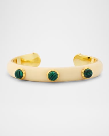 Kenneth Jay Lane Ivory Enamel Open Cuff Bracelet with Malachite