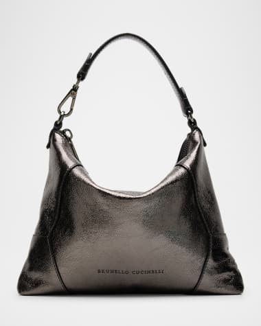Brunello Cucinelli Duo Small Metallic Leather Crossbody Bag