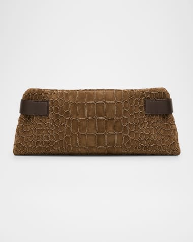 Brunello Cucinelli Essense Bead-Embroidered Suede Clutch Bag