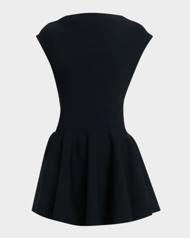 ALAIA High-Neck Cap-Sleeve Mini Skater Dress