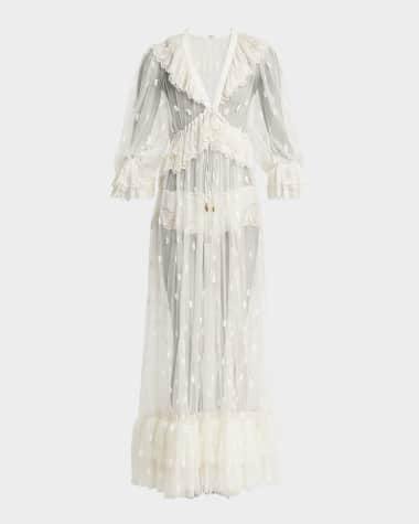Chloe Long Lace Ruffled Drawstring Dress